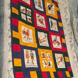 handmade throw/lap Colourful Storybook Quilt, 34”x50”